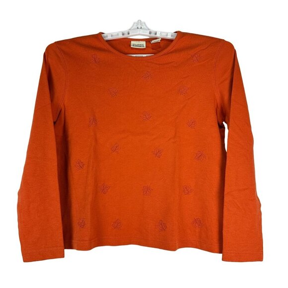 Classic Elements Womens Autumn Leaf Embroidered Top Size M Orange - Picture 1 of 6